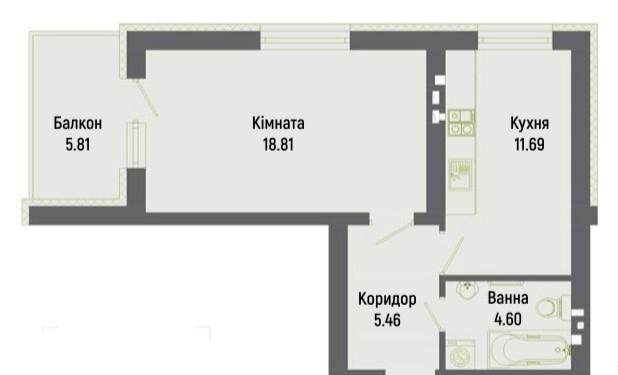 ТЕРМІНОВО ПРОДАМ 1 кімнатну квартиру 46 м² від забудовника